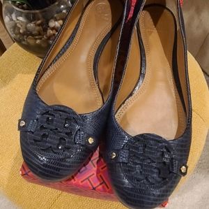 Tory Burch Mini Miller Leather Logo Flat, Blue